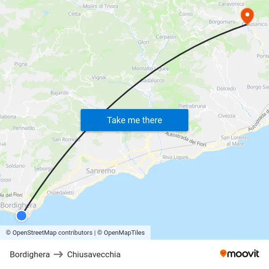 Bordighera to Chiusavecchia map