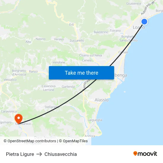 Pietra Ligure to Chiusavecchia map