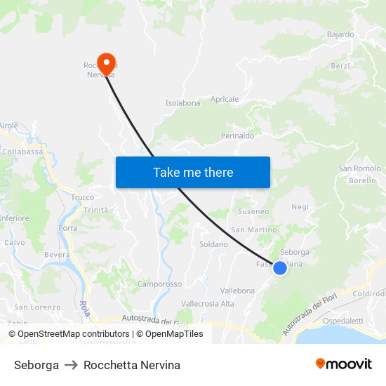 Seborga to Rocchetta Nervina map