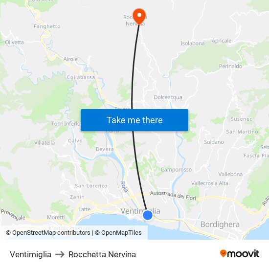 Ventimiglia to Rocchetta Nervina map