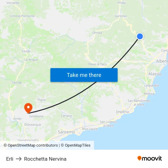 ERLI to Rocchetta Nervina map