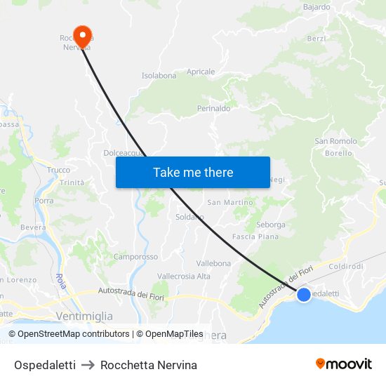 Ospedaletti to Rocchetta Nervina map