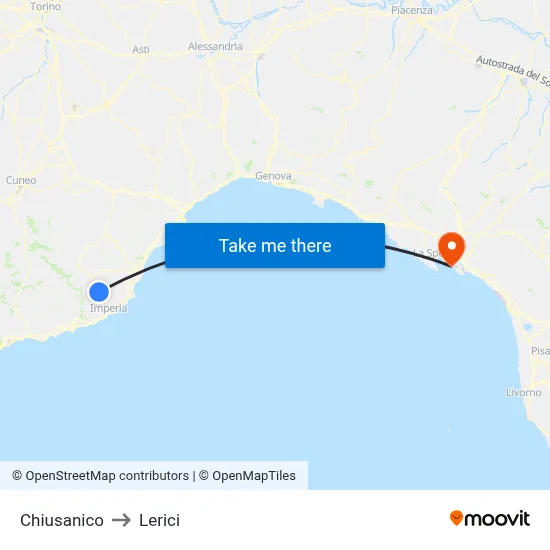 Chiusanico to Lerici map