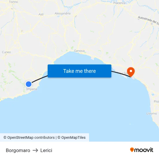 Borgomaro to Lerici map