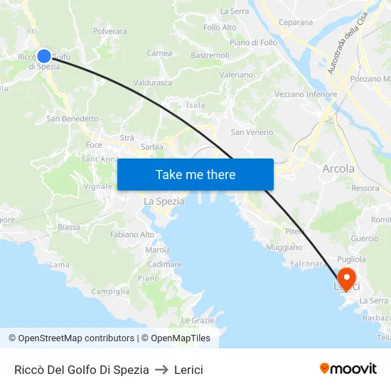 Riccò Del Golfo Di Spezia to Lerici map