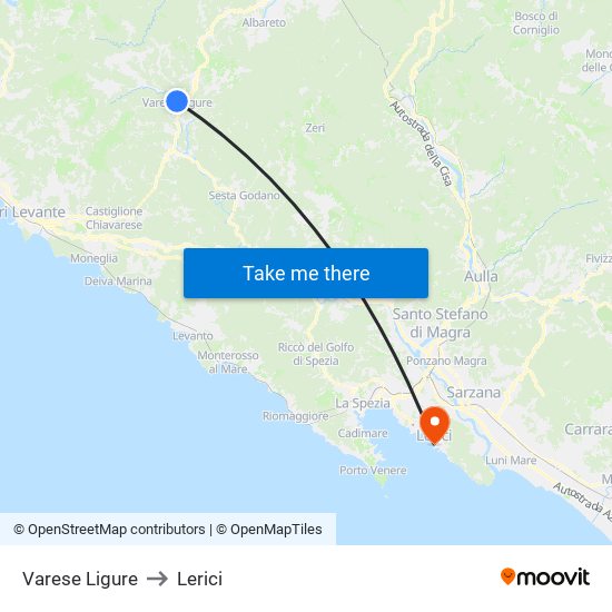 Varese Ligure to Lerici map