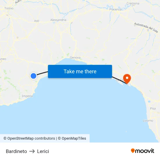 Bardineto to Lerici map