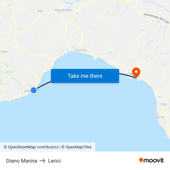 Diano Marina to Lerici map