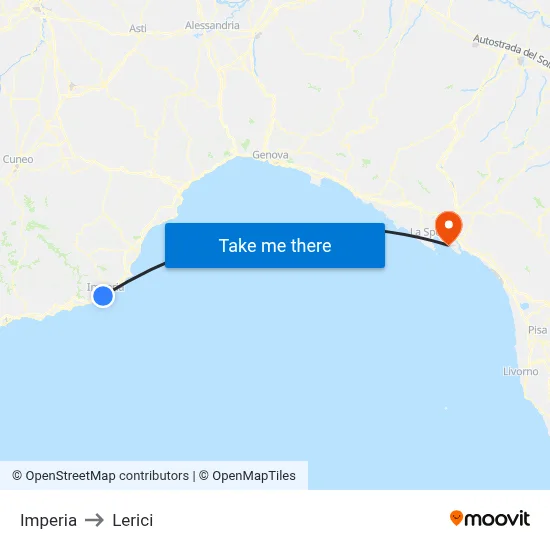 Imperia to Lerici map