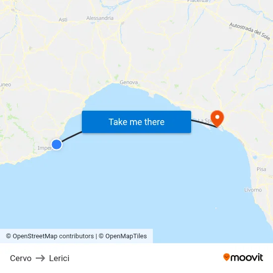 Cervo to Lerici map