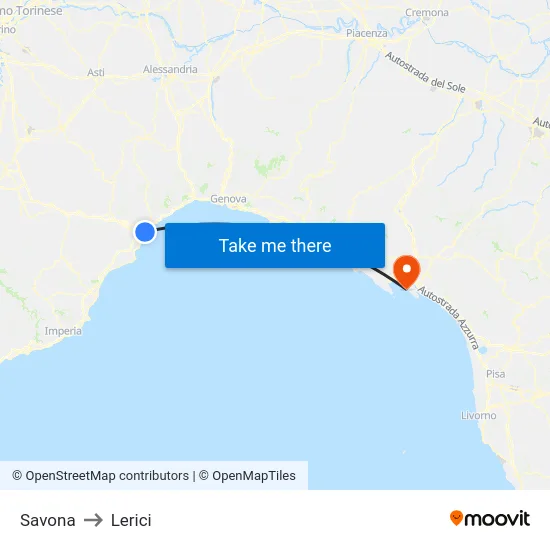 Savona to Lerici map