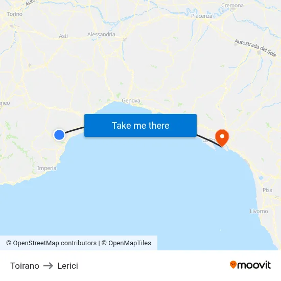 Toirano to Lerici map