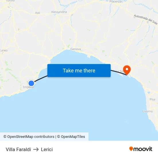 Villa Faraldi to Lerici map