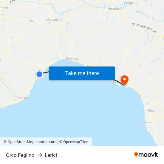 Orco Feglino to Lerici map