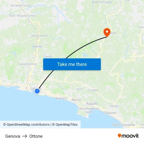 Genoa to Ottone map