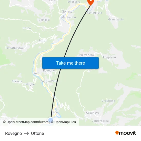 Rovegno to Ottone map