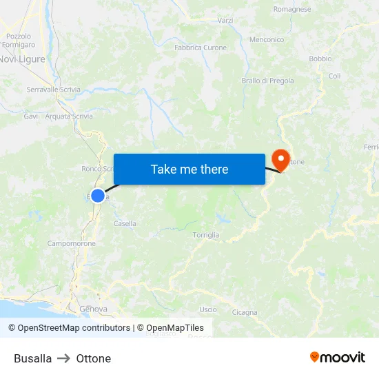 Busalla to Ottone map