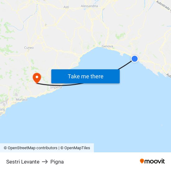 Sestri Levante to Pigna map