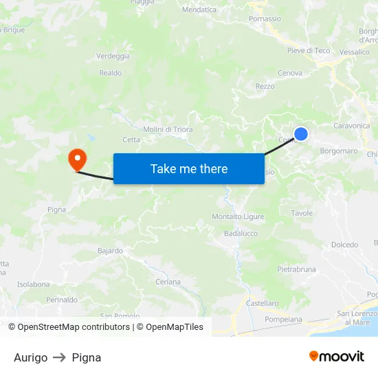 Aurigo to Pigna map