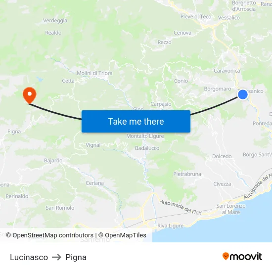 Lucinasco to Pigna map