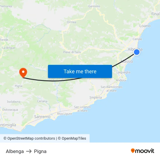 Albenga to Pigna map