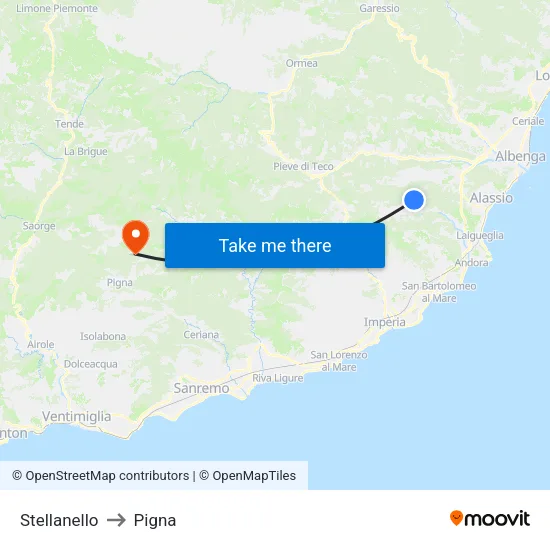 Stellanello to Pigna map