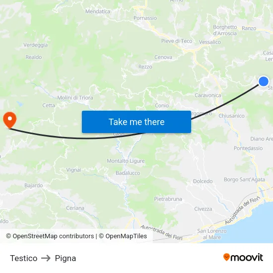 Testico to Pigna map