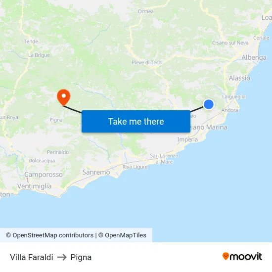 Villa Faraldi to Pigna map