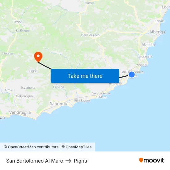 San Bartolomeo Al Mare to Pigna map