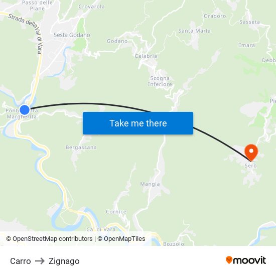 Carro to Zignago map