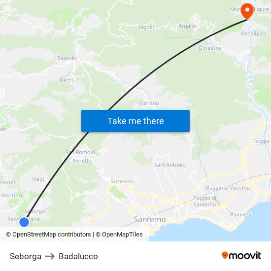 Seborga to Badalucco map