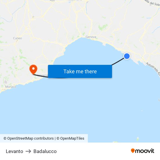 Levanto to Badalucco map
