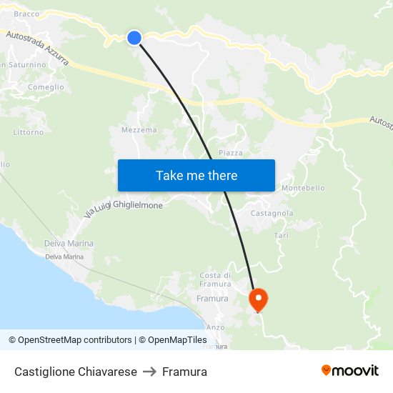 Castiglione Chiavarese to Framura map