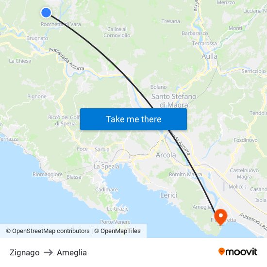 Zignago to Ameglia map