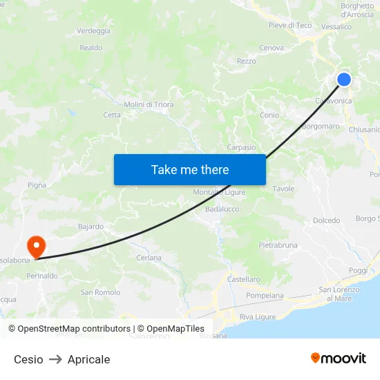 Cesio to Apricale map
