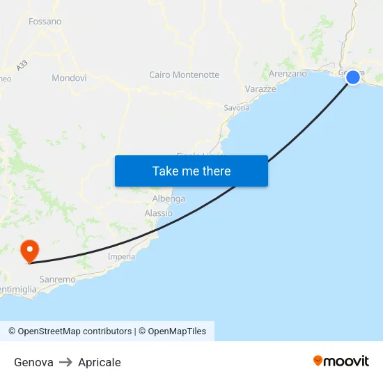 Genova to Apricale map