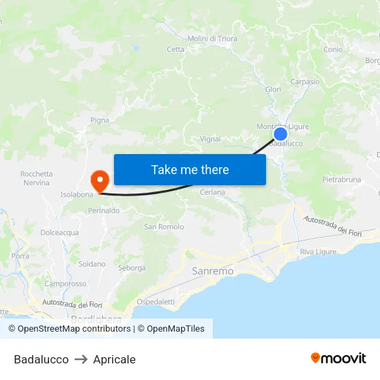 Badalucco to Apricale map