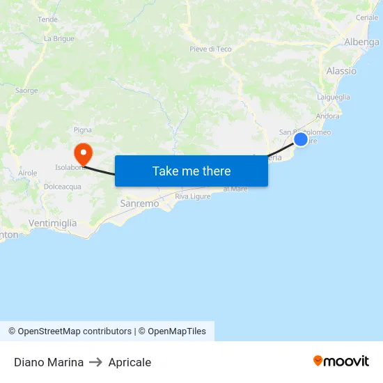 Diano Marina to Apricale map