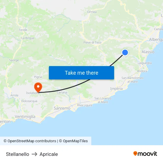Stellanello to Apricale map