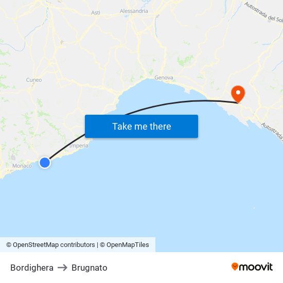 Bordighera to Brugnato map