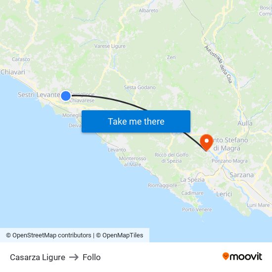 Casarza Ligure to Follo map