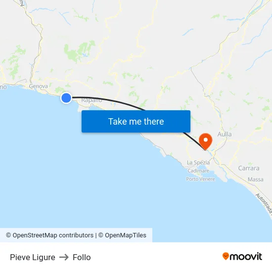 Pieve Ligure to Follo map