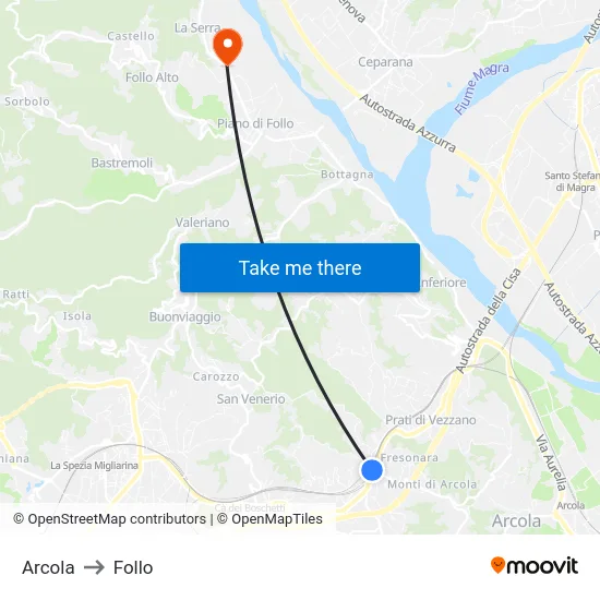 Arcola to Follo map