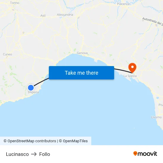 Lucinasco to Follo map