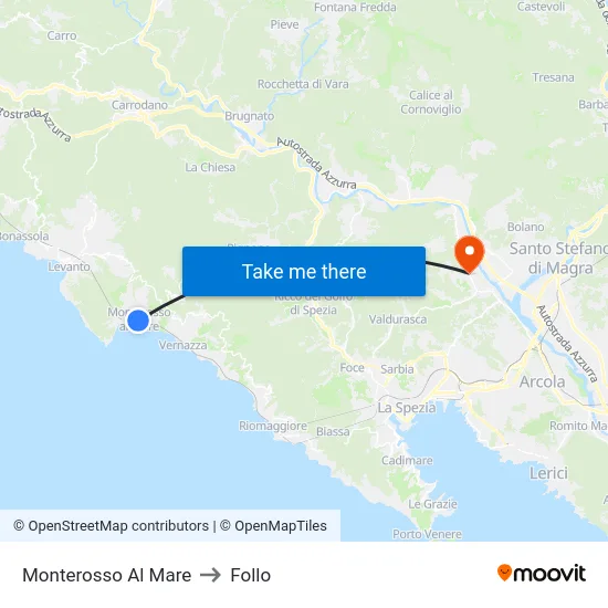 Monterosso Al Mare to Follo map