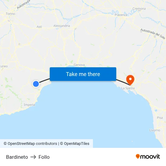Bardineto to Follo map