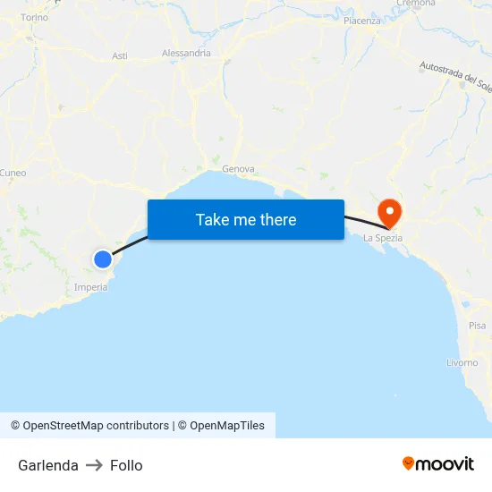 Garlenda to Follo map