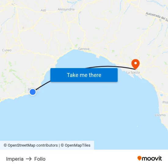 Imperia to Follo map
