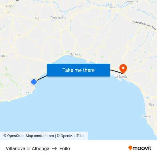 Villanova D' Albenga to Follo map