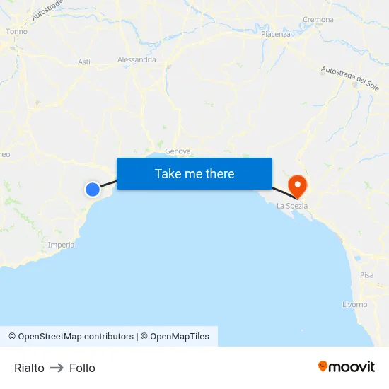 Rialto to Follo map